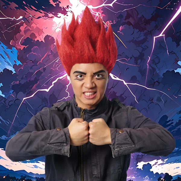 Anime Red Riot Adult Red Costume Wig For Sale - Image 2