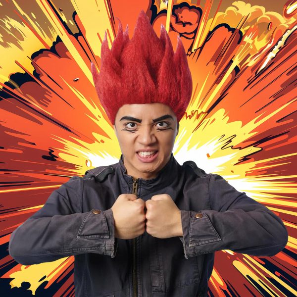 Anime Red Riot Adult Red Costume Wig For Sale - Image 3