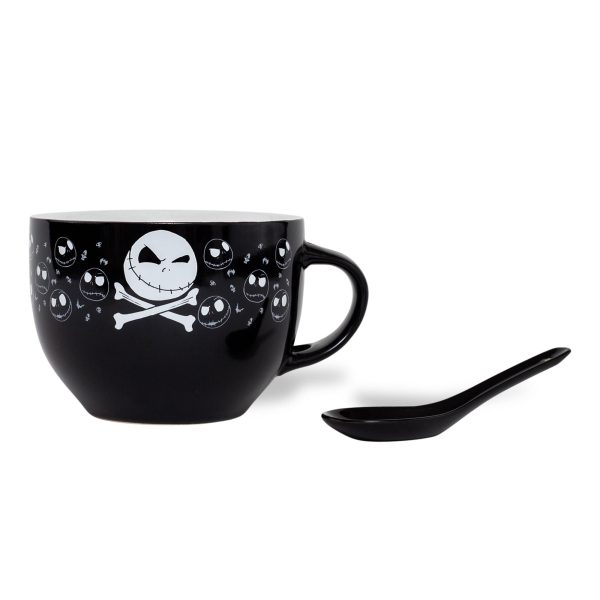 Disney The Nightmare Before Christmas Cross Bones Ceramic Soup Mug With Spoon Cheap - Image 3